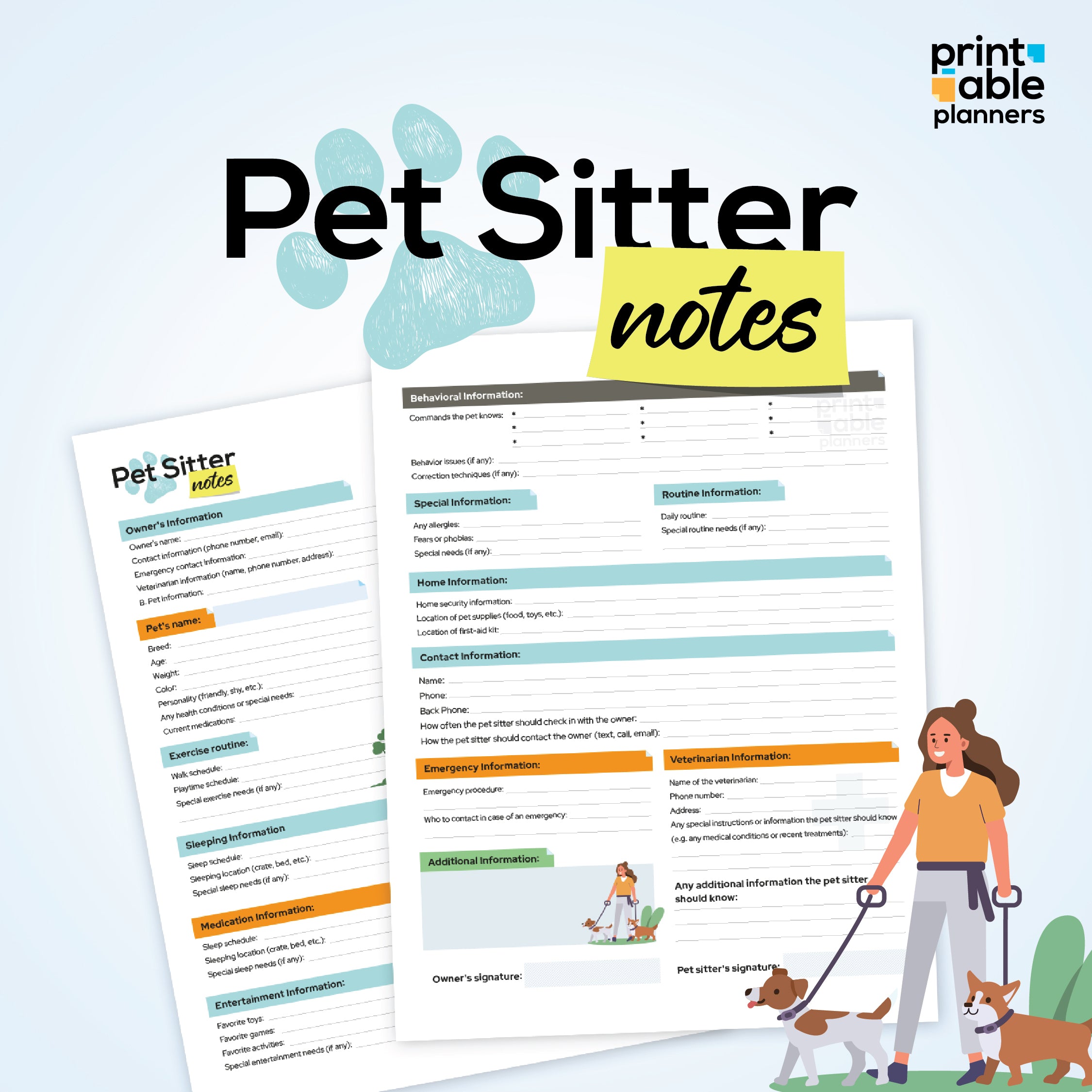 Pet Sitter Notes | Pet Sitter Instructions | House Sitter Welcome Guide | Pet Sitter Template Printable | Pet Sitter Planner | Pet Sitting