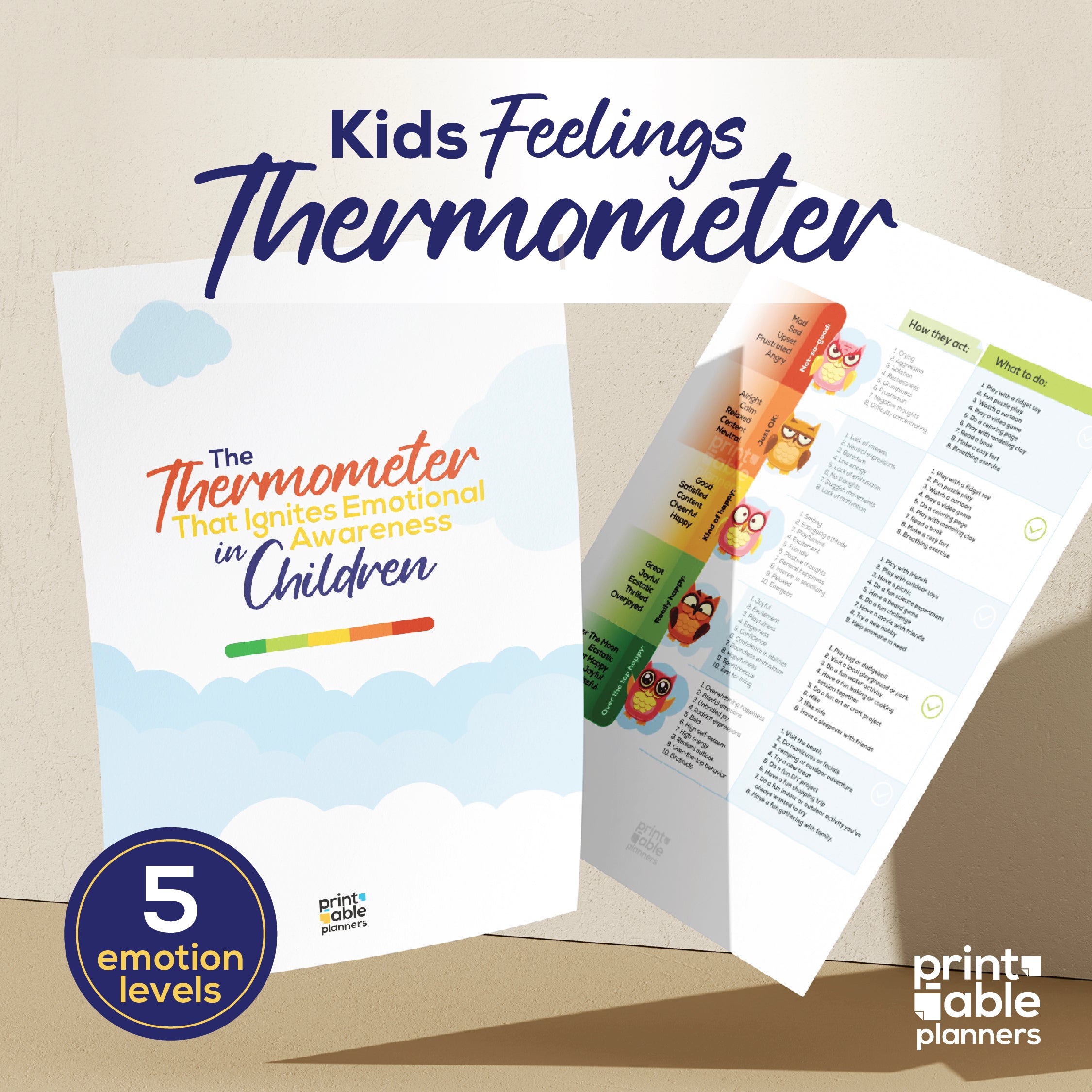 Feelings Thermometer Chart, Emotions Thermometer Poster, Printable Mood and Self-Regulation Print, Self-care and Well-being Family-Friendly | Teacher-Approved